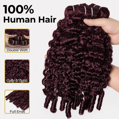 [Copy]#99J Burgundy Burmese Curly Hair Bundles Easy Blend Brazilian Human Hair for Sew in Quick Weave