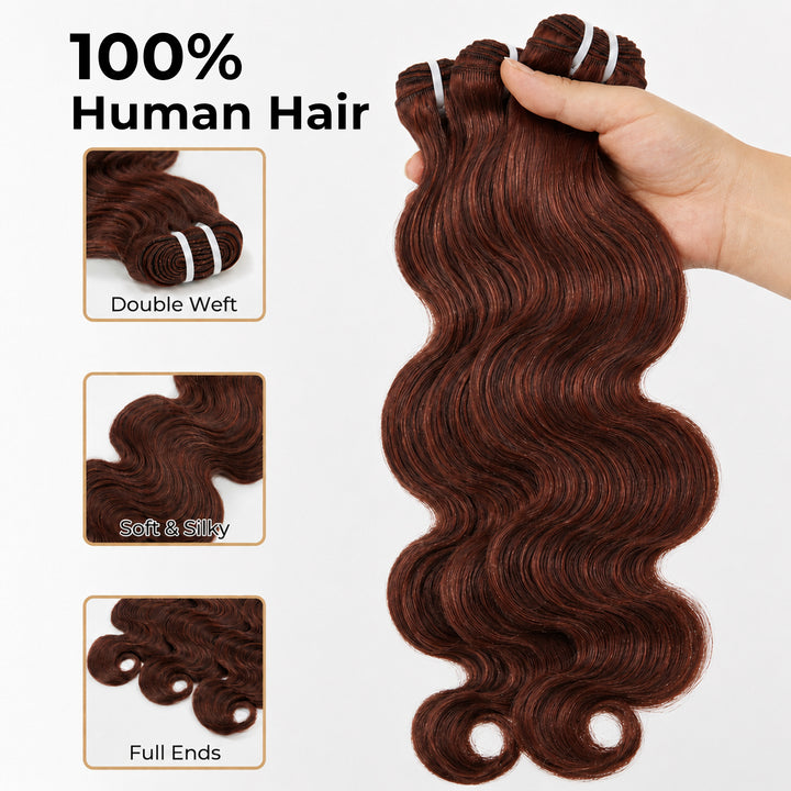 #33 Auburn Brown Body Wave Hair Bundles Brazilian Human Hair for Sew in Quick Weave
