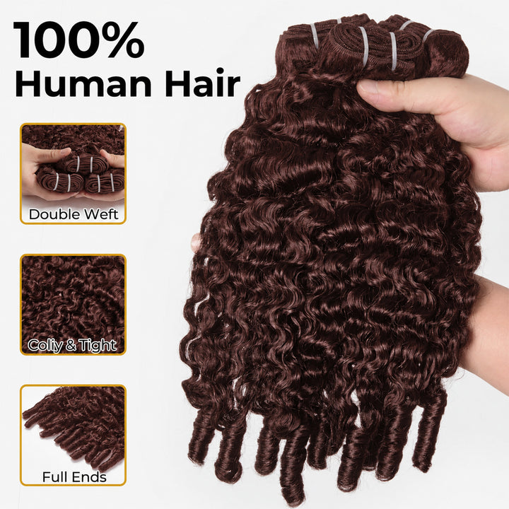 #33 Auburn Brown Burmese Curly Hair Bundles Easy Blend Brazilian Human Hair for Sew in Quick Weave