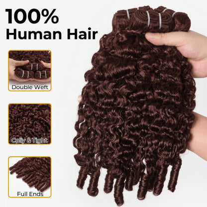 #33 Auburn Brown Burmese Curly Hair Bundles Easy Blend Brazilian Human Hair for Sew in Quick Weave