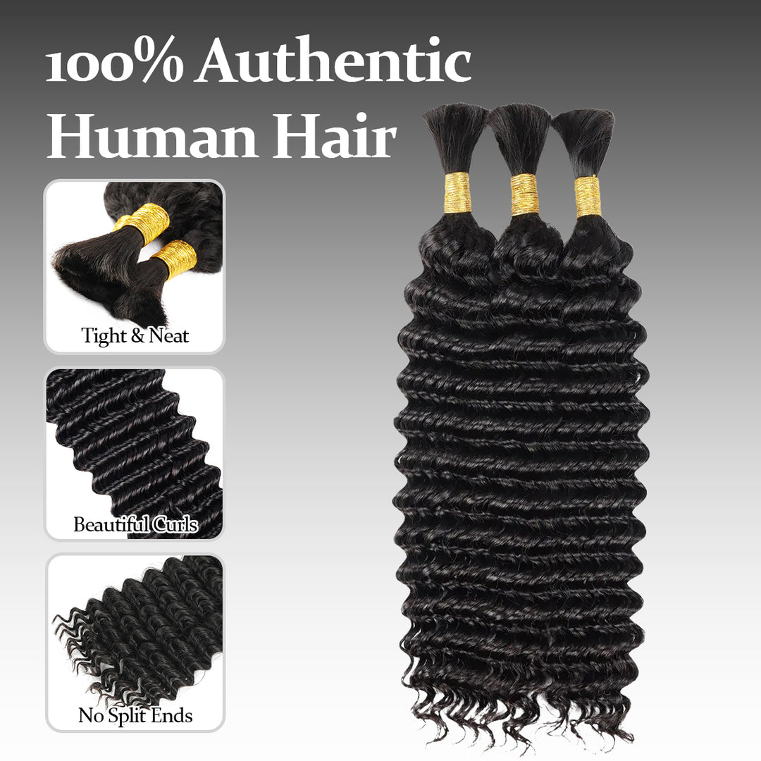  Boho Braids Deep Wave 12A Grade Salon Quality 100% Brazilian Virgin Hair Human Bulk Braiding Deep Wave 16"-24" For Trendy In Summer