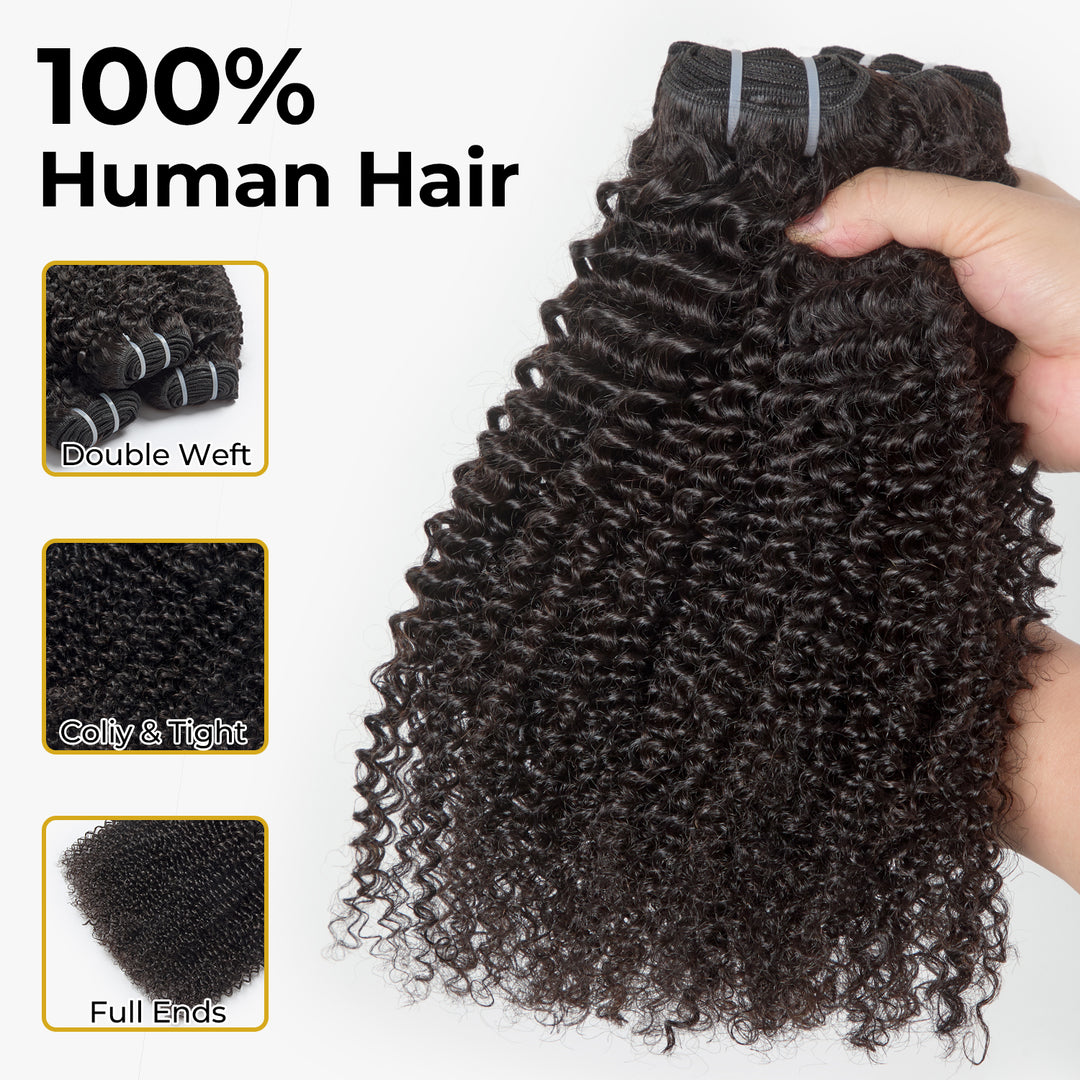4C-Friendly Kinky Curly Hair Bundles | 12–28 Inch Human Hair | Natural Black #1B | Tight, Springy Curls