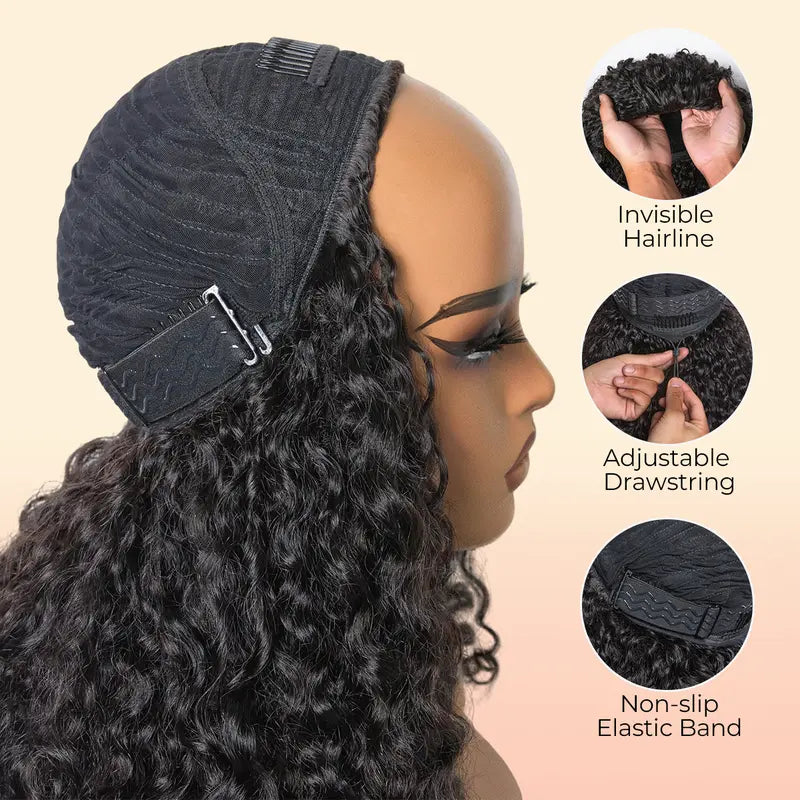 [Wequeen] Kinky Curly Half Wig Glueless Blending Fulani Braids Human Hair Natural Volume Seamless Blend Realistic Hairline Adjustable Fit 18 22 Inch