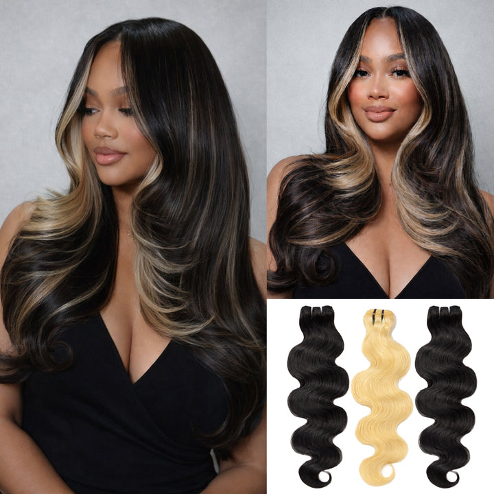 #1B&613 Peekaboo Highlight Hair Bundles Body Wave Brazilian Human Hair for Sew in Quick Weave