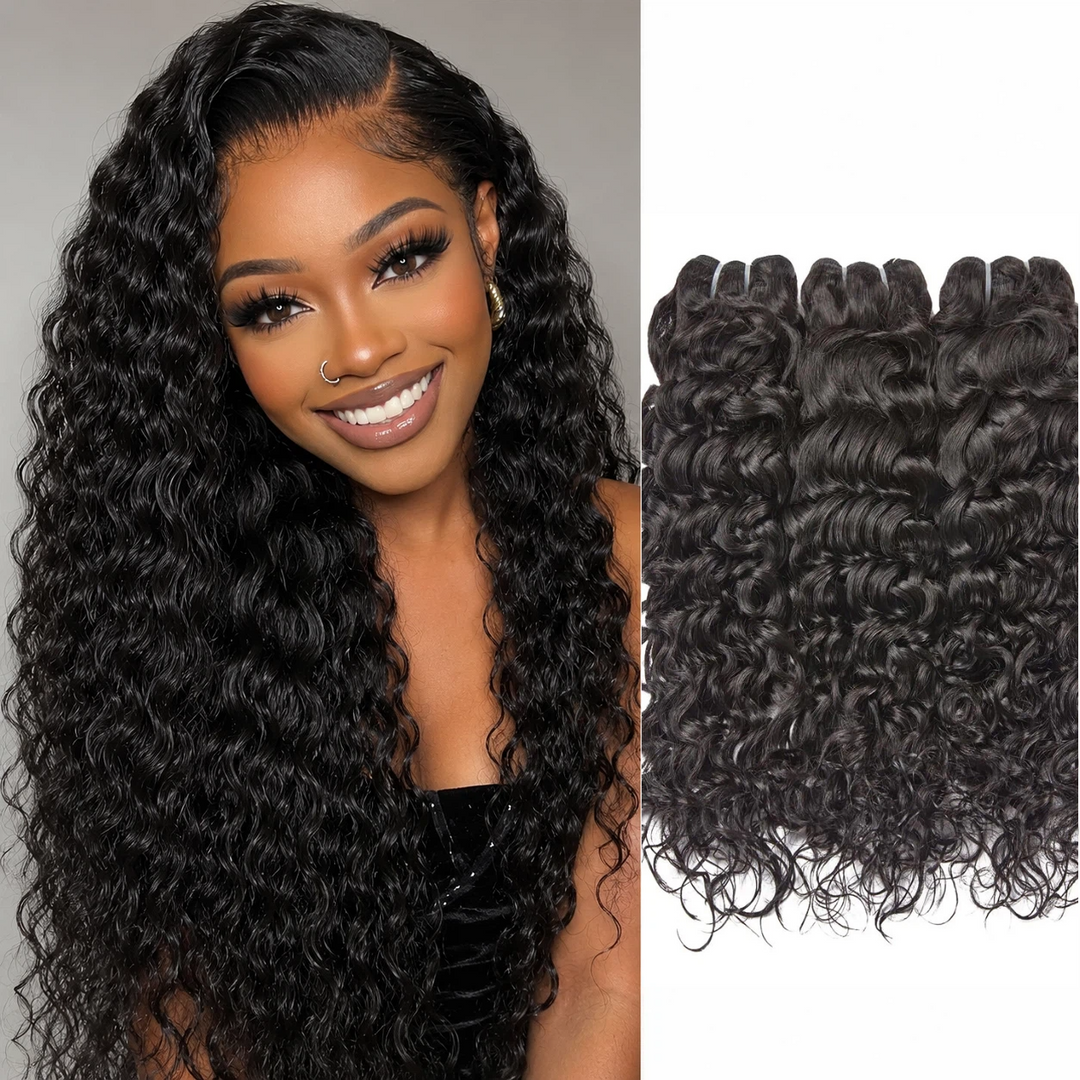 Wet Look Water Wave Hair Bundles | 12–28 Inch Human Hair | Natural Black #1B | Soft & Flowing Texture