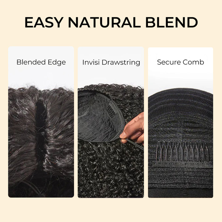 [Wequeen] Wear & Go Glueless Straight/ Kinky Curly V Part Wig No Leave Out Thin Part Human Hair Wigs for Beginner Protective Style - Natural Black #1b